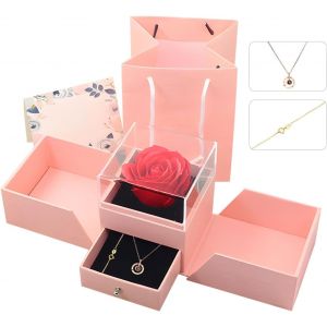 Cadeau pour petite amie, rose &eacute;ternelle, coffret cadeau, collier en or rose pour femme, boucles d'oreilles en or rose, bagues, lettre d'amou - Neuf