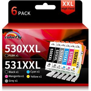 PGI-530 PGI530 CLI-531 XXL Compatible Cartouches d'encre pour Canon 530 531 PGI-530 CLI-531 pour Canon TS8750 TS8751 (1 PGBK,1 Noir,1 Cyan,1 Magenta,1 Jaune,1 Gray,6-Pack) - Neuf
