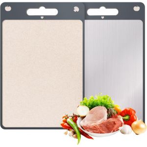 Kalanka-Planche À Découper En Acier Inoxydable - Grande Planche À Découper Double Face - En Acier Inoxydable - Paille De Blé Pp - Avec Poignée - Pour Cuisine - Neuf