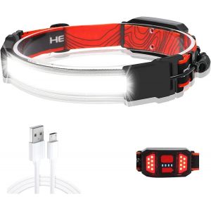 Lampe Frontale Rechargeable Usb À Faisceau Large De 210 Degrés 500 Lumens Super Bright Cob Torche Frontale Avec Led Arrière Lumière Rouge 3 Modes Léger Pour La Randonnée Camping Course À Pied - Neuf