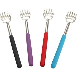 Gratte-Dos Acier Inoxydable, Ellolife 4 Pi&egrave;ce Gratte De Haute Qualit&eacute; Avec Grip En Caoutchouc Doux, Tige Extensible, Gratte-Dos M&eacute;tallique Et T&eacute;lescopiques Pour Soulager La T&ecirc;te Et Le Dos - Neuf