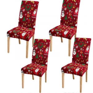 Lot de 4 housses de chaise de No&euml;l, extensibles, amovibles et lavables, pour chaises de salle &agrave; manger courtes, id&eacute;ales pour h&ocirc;tels, salles &agrave; manger, c&eacute;r&eacute;monies et banquets. - Neuf