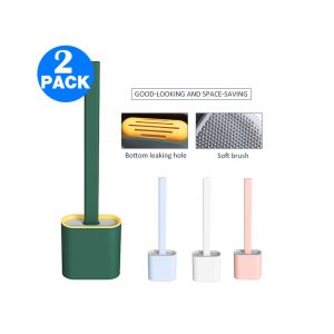 Ensemble de 2 brosses de toilette en silicone avec supports - Neuf