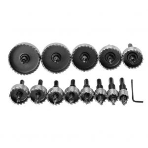 Lot de 13 scies cloches en acier rapide de 16 a 53 mm avec foret a carotter - Neuf