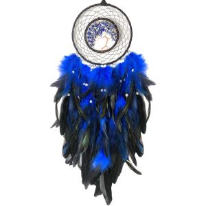 Attrape-Rêves Artisanal Avec Pierres De Cristal Curatives, Attrape-Rêves Arbre De Vie Pour La Maison, La Chambre, La Fête D'anniversaire, Cadeau Artisanal Parfait Pour Les Enfants (Bleu) - Neuf