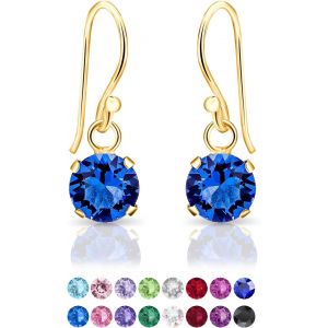 Kal-® Boucles D'oreilles Pendantes À Crochet En Argent Fin 925 Plaqué Or Jaune Et Cristaux De Swarovski® Elements Ronds - Diamètre: 6 Mm - Neuf