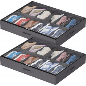 Ulteronixshop-Sacs de Rangement Chaussures avec Fen&ecirc;tre Transparente, Boite Rangement Sous Lit Pliable avec Poign&eacute;es pour Chaussures, Organisateur Chaussures, Gris, 12 Compartiments, 2 x 12 Paires, L - Neuf