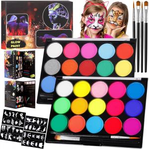 KALANKA-Peinture Corporelle pour Le Visage, Palette de Maquillage Enfants, 30 Couleurs Peinture Visage avec 4 Pinceaux, 40 Pochoirs, Bodypainting, Peinture pour le Visage pour Halloween,No&euml;l,Carnaval - Neuf