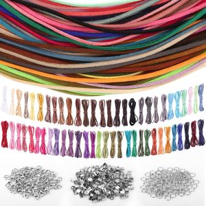 Mevronisshop-60 Couleurs 60m Cordon Cuir, 3mm Cordons En Cuir Pour Bracelet Collier Avec 100 Boucles, 50 Homard Fermoir Et 100 Anneaux Ouverts Pour Bricolage Collier Bijoux Artisanat - Neuf