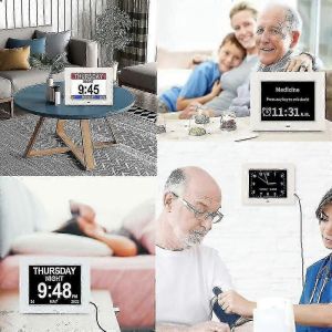 Horloge de demence, horloge d'Alzheimer et grande horloge de calendrier numerique pour les personnes agees, horloge avec jour et date f - Neuf
