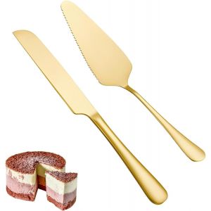 Ensemble De Couteaux À Gâteau En Acier Inoxydable Ensemble De 2 Couteaux Et Spatules Dorés Passe Au Lave-Vaisselle Pelle À Tarte Idéal Pour La Pâtisserie Maison, Les Goûters, Les Fêtes - Neuf