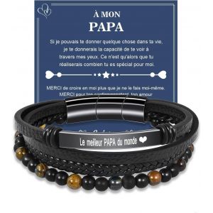 Tianyi-Cadeau Pour Homme Bracelet Cuir V&eacute;ritable Avec Pierres Naturelles, Cadeau Pour Couple Mari Petit-Ami Fils Papa Grand Pere, Cadeau Pour Saint-Valentin Fete Des Peres No&euml;l Anniversaire - Neuf