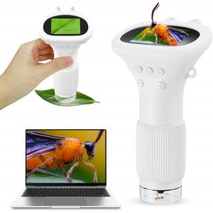 Kids Pocket Microscope, Microscope Portable 50X-200X avec &eacute;cran IPS 2&quot;&quot; et 8 lumi&egrave;res LED pour la Photo et la vid&eacute;o, Cadeau Microscopepour Enfants 3+ - Blanc - Neuf
