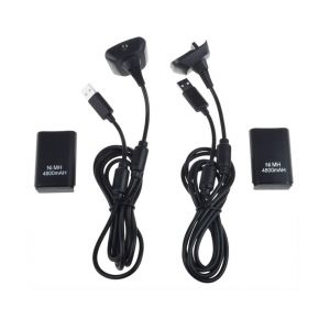 Lot de 2 Batteries 4800mAh + 2 C&acirc;bles Chargeurs 1,5 m pour Manettes Xbox 360 &ndash; Pack Double Recharge Stra&szlig;e Game&reg; &ndash; Jeu en Continu, Compatible Xbox 360 / Slim / Elite - Neuf