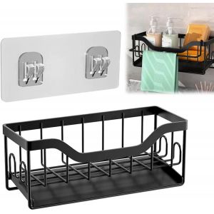 Jgd-Organiseur D'&eacute;vier, Support D'&eacute;ponge De Cuisine &Eacute;vier Avec &Eacute;gouttoir Auto - Vidange Avec Porte - Serviettes Amovible Et Bo&icirc;te De Rangement &Eacute;vier Brosse, Cuisine Et Salle De Bains Organiseur (Noir - Neuf