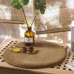 Kalanka-Tapis Moelleux En Fausse Fourrure - Fourrure De Lapin, Fourrure Courte, Tapis &Agrave; Poils Longs Pour Salon Ou Chambre &Agrave; Coucher Tapis De Lit - Brun - 30cm Rond - Neuf