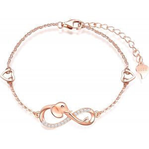 Bracelet Pour Femme Fille, Bracelet En Argent 925, Bracelet Symbole De L'infini Avec Éléphant Mignon, Décorer De Diamant, C?ur Ou Étoile, Zircon Incrusté, Or Rose, Bracelet Élément Animal - Neuf