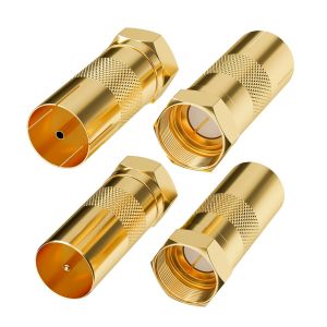 Lot de 4 adaptateurs d'antenne plaqués or-2 fiche F vers fiche d'antenne IEC et 2 fiche F vers prise d'antenne IEC-Kit d'adaptateurs de qualité supérieure pour connecteur d'antenne coaxial - Neuf