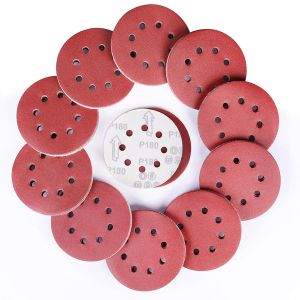 100 Pièces Rond Disques Abrasifs À Grain 180,125 Mm Disque De Ponçage À 8 Trous De Différentes Tailles Papier Poncer Pour Ponceuse Excentrique - Neuf