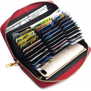 Femmes porte-monnaie en Cuir Véritable Hommes Portefeuilles RFID de Blocage de la Carte de Grande Capacité Chéquier Titulaire Pièces Rouge - Neuf