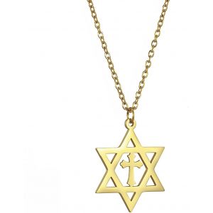 Kal-Collier Étoile De David Pour Femme En Acier Inoxydable Avec Pendentif Hexagonal Juif Classique Avec Pendentif Croix Isael Jewelry Amulette Religieus - Neuf