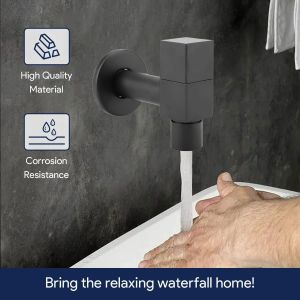 Robinet Lavabo Carré, Noir Robinet d'eau Froide Poignée Carrée en Cuivre de Machine à Laver Robinet d'évier Bassin Robinet d'eau Montage Mural Robinet pour Cuisine de Salle de Bains (G3/4 Thread) - Neuf