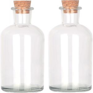 MEVRONISSHOP-Bouteilles en Verre D&eacute;coratives avec Bouchons en Li&egrave;ge (250 ml Bouteilles Rondes / 2 Pi&egrave;ces) - Neuf