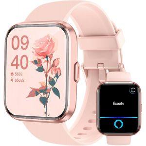 Montre Connect&eacute;e Femme Homme Appel Bluetooth, 1.8&iquest; Smartwatch Avec Alexa Int&eacute;gr&eacute;, Moniteur De Sommeil Cardiofr&eacute;quencem&egrave;tre Spo2, Etanche Ip68 Montre Avec 100 Sportifs Pour Android Ios Cadeaux, Rose - Neuf