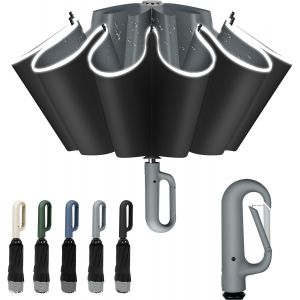 Parapluie Pliable Coupe-Vent, Grand Parapluie Pliant &Agrave; Ouverture Automatique Avec Mousqueton, 10 Baleines, Durable, Solide Aux Temp&ecirc;tes, Parapluie De Voyage Portable Pour Hommes Et Femmes - Neuf