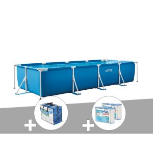 Kit piscine tubulaire rectangulaire 4,50 x 2,20 x 0,84 m + B&acirc;che &agrave; bulles + 6 cartouches - Intex - Neuf