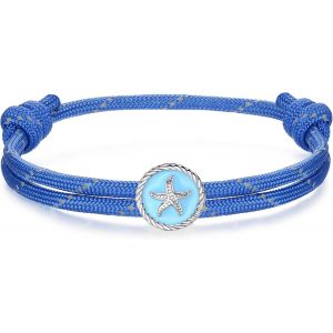 Eryi-Bracelet Nautique Homme Femme Argent 925 | Vague Poisson Croix Paracorde Bracelet Imperméable Réglable Pour Garçon | Mer Surf Bijoux Amitié Cadeau - Neuf