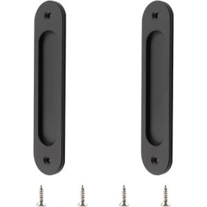Lot de 2 poignées de porte coulissante ovales encastrées, noir mat, acier inoxydable, pour porte de grange coulissante - Neuf