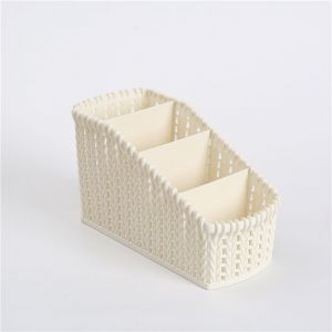 Panier de rangement de bureau long blanc cassé, 4 compartiments - Neuf
