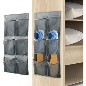 (Gris) 2 Pack Chaussure De Rangement Avec Des Crochets, Pliable Rangement Organisateur, 6 Grand Tissu En Profondeur Des Poches, Chaussure Rack - Neuf