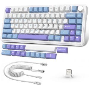 X Attack Shark X85 Clavier M&eacute;canique,Clavier De Jeu 75% Sans Fil Avec Knob,Rembourrage 5 Couches,Sans Fil 2,4G/Bluetooth/Usb-C,Hot-Swap Commutateur Lin&eacute;aire,Rvb,Nkro,Pour Pc,Mac (Blanc Violet) - Neuf