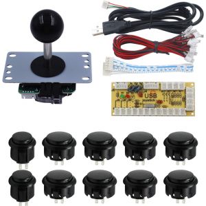 Sjjx Zero Delay Arcade Diy Kit Parts Usb Encoder To Pc Joystick 5pin Rocker + 10pcs Black Push Buttons 822a Blac - Neuf