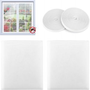 2 Pezzi Moustiquaire Fenêtre,150 * 200CM Maille Ultra Fine Moustiquaire,Moustiquaire en Gaze,Filet Moustiquaire Anti-Insectes Mouches,sans Perçage Moustiquaire avec Bande Adhésive (Blanc) - Neuf