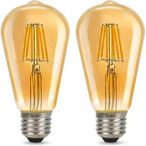 KAL-Lot De 2 Ampoules Led Edison Vintage 4W 2700 K, St64, Ampoules À Filament Led Antiques, Lumière En Verre Blanc Chaud Ambre, Culot Moyen E27 Avec, Haute Luminosité, Non Variable, Lot De 2 - Neuf