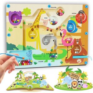 KAL-Labyrinthe Magnetique Jouet,Jouet Enfant 3 4 5 6 7 8 Ans En Bois,Jeux Magnetique Enfant Pour Garçons Et Filles,Apprendre Les Couleurs Jeu De Comptage,Anniversaire De Noël Cadeau(Style : Animal) - Neuf