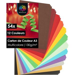 Yemaesre-54x Feuille A3 Couleur 130g - 12 Couleurs - Papier Couleur A3 Pour Le Bricolage - Feuilles Cartonnées A3 Imprimable - Papier A3 Couleur - Feuille Cartonnée A3 - Papier Cartonné A3 - Neuf