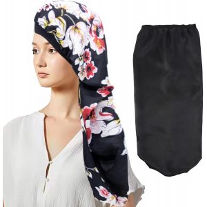 2 Pcs Bonnet De Nuit Satin Extra Long Chapeau Sommeil &Eacute;lastique Capuchon Pour Soin Des Cheveux Femme Adapt&eacute; Cheveux Longs Cheveux Boucl&eacute;s (Noir,Vert) - Neuf