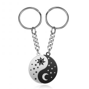 Couple Porte-Cl&eacute;s Avec Une Gravure, Soleil, &Eacute;toiles De Lune Pendentif En Acier Inoxydable Amiti&eacute; Trousseau De Cl&eacute;s Pour Les Amateurs De Meilleurs Amis De L'argent S - Neuf