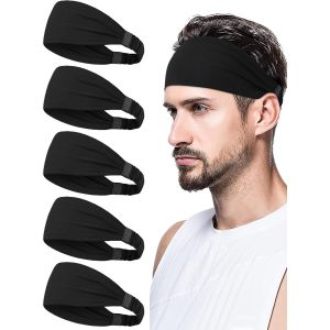 Jexnovashop-Serre Tete Homme 5 Pcs Bandeau Cheveux Homme, Elastique Bandeau Sport Homme Absorbant La Transpiration Et Respirant Headband Id&eacute;al Pour Le Fitness, La Course &Agrave; Pied, Etc - Neuf