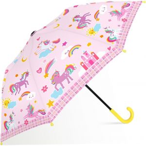 Parapluie Enfant Avec Housse, Coupe-Vent Et Durable Parapluie Pour Filles Gar&ccedil;ons, Facile &Agrave; Transporter Parapluie Pliant Enfant, Parapluie Canne Avec Un Motif Mignon (F&ecirc;te Des Animaux) - Neuf