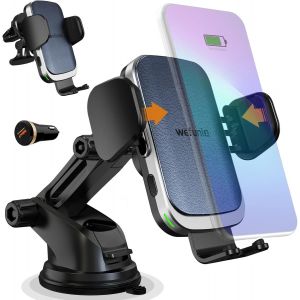 Support Telephone Voiture Induction,15w Qi Chargeur Sans Fil Rapide [Serrage Automatique] Compatible Avec Iphone 16 15 14 13 12 11 Xs X 8 Samsung Galaxy S25 S24 S23 S22 S21 S20 Note 20 Huawei - Neuf