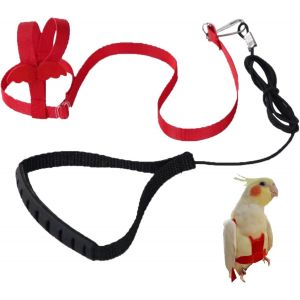 Harnais Et Laisse Pour Perroquet (Rouge), Corde D'entraînement Au Vol Réglable Pour Perroquets, Kit Harnais Et Laisse En Nylon Pour Oiseaux, Corde D'entraînement Pour Oiseaux - Neuf