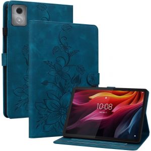 KAL-Coque Pour Lenovo Tab K11 Plus/M11 Plus 2024 11.45 Pouces, Multi-Angles De Visualisation Housse De Protection En Similicuir Avec Porte-Carte Couverture Motif Lys, Bleu - Neuf