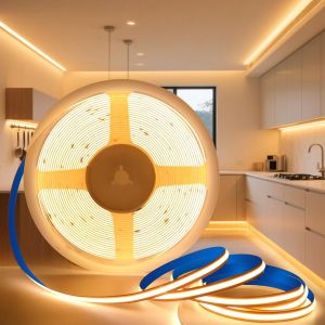 Ruban Led Cob 12v, Bande Led 5m Blanc Chaud 3000k Lumineuse Led Découpable Bandeau Largeur 8mm 320led/M Cri>90 Flexible Ruban Eclairage Intérieur Pour Chambre, Cuisine, Sans Alimentation - Neuf