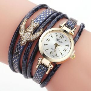 Duoya Femmes Strass Hirondelle Bracelet Montre-Bracelet Cha&icirc;ne Robe Montre &Agrave; Quartz (Bleu Royal) - Neuf