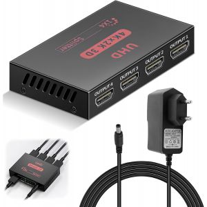 MEVRONISSHOP-Splitter HDMI 1 Entr&eacute;e 4 Sorties, R&eacute;partiteur 4K Duplicateur Supporte 3D 4K 1080p, Multiprise HDMI avec Adaptateur Secteur, pour TV, PS3, PS4, X-Box, Moniteur, Projecteur - Neuf